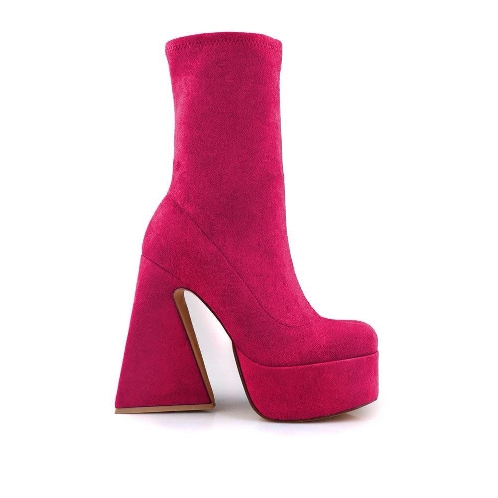 Lemon Drop By Privilege Women's 10 Laskey Hot‎ Pink Vegan Suede Platform Boots